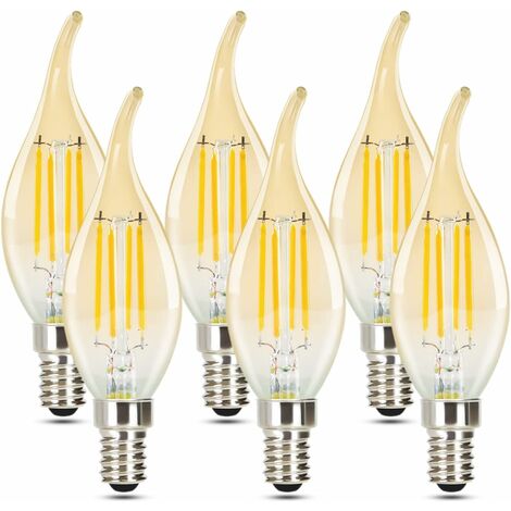 GBLY 6 pcs Ampoules LED E14 : Lampe Bougie Blanc Chaud, Ampoule 4W, 2700K, Filament Rétro Edison, Ampoule Vintage à Économie d’Énergie en Verre - Non Dimmable.