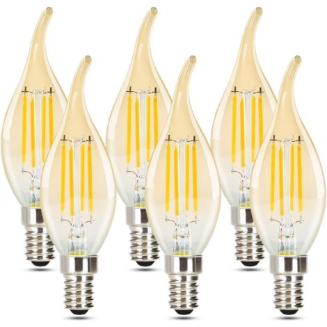 GBLY 6 pcs Ampoules LED E14 : Lampe Bougie Blanc Chaud, Ampoule 4W, 2700K, Filament Rétro Edison, Ampoule Vintage à Économie d’Énergie en Verre - Non Dimmable.