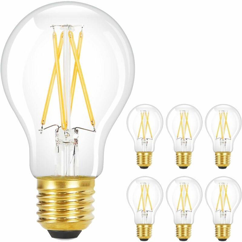6 pcs ampoules led E27 - Lampe vintage A60, ampoule Edison Light Bulb 2700K 4W, lampe à incandescence au filament blanc chaud, ampoule rétro en verre