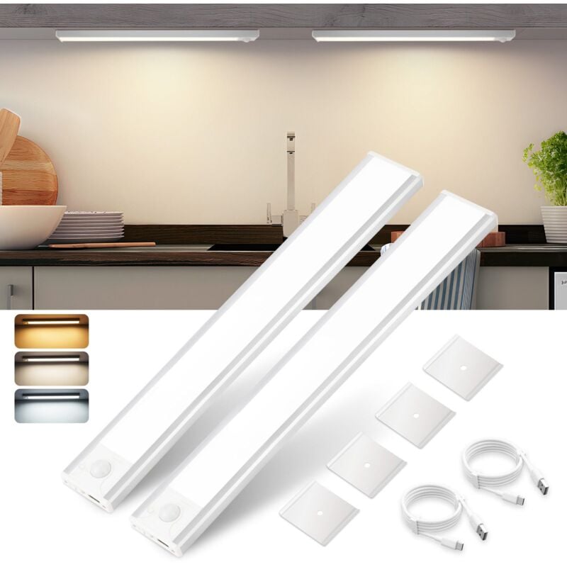 Image of Apparecchio di illuminazione a led con intensità variabile - 30 cm, 2 pezzi. Illuminazione con rilevatore di movimento, 3 temperature di colore.