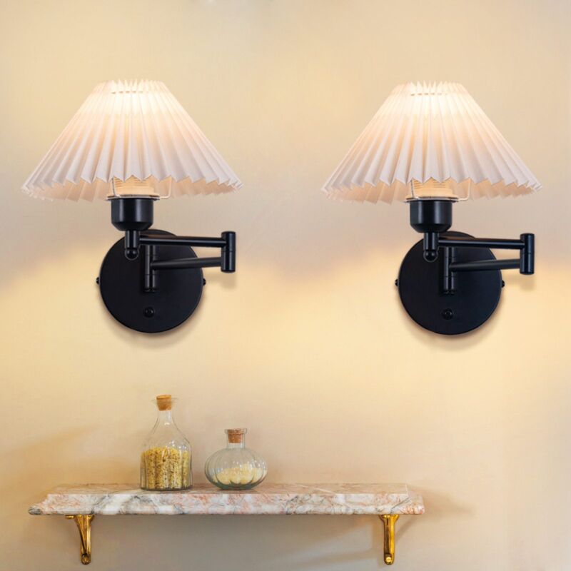 Applique murale, 2 appliques d'intérieur vintage : E27 abat-jour rétro éclairage mural orientable 40W.MAX applique murale en tissu blanc lampe de