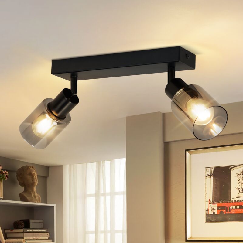 Gbly - Applique murale 2 flammes Vintage : Lampe de plafond E14 Lampe de plafond industrielle en métal et verre Rotatif 350 ° Projecteur Spot de