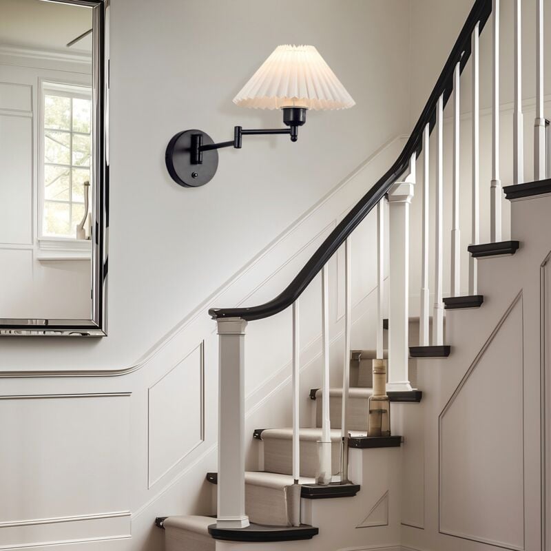 Gbly - Applique murale d'intérieur vintage : E27 abat-jour rétro éclairage mural orientable 40W.MAX applique murale en tissu blanc lampe de couloir