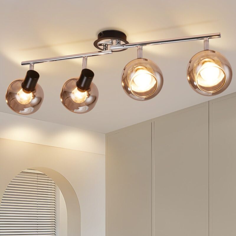 Gbly - Applique murale E14 Moderne, 4 flammes projecteur de plafond en verre fumé, pivotant à 350° Lampe de salon pour chambre à coucher, couloir,