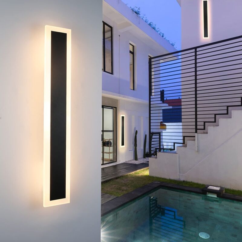 Applique murale extérieure led : 50 cm, lampe murale d'intérieur longue 10 w, lampe d'extérieur noire 3000 k, éclairage extérieur moderne IP65, lampe