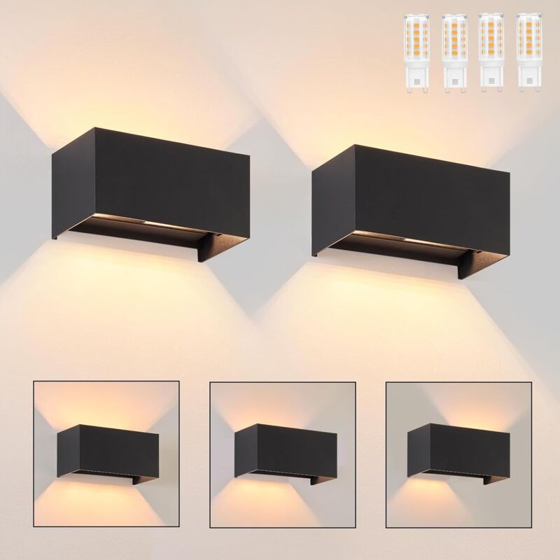 2 pcs Appliques Murales Intérieures - Lampe Murale Extérieure Noire à led, Étanche IP65, Lumière Blanche Chaude Réglable G9,Projecteur Mural à Double