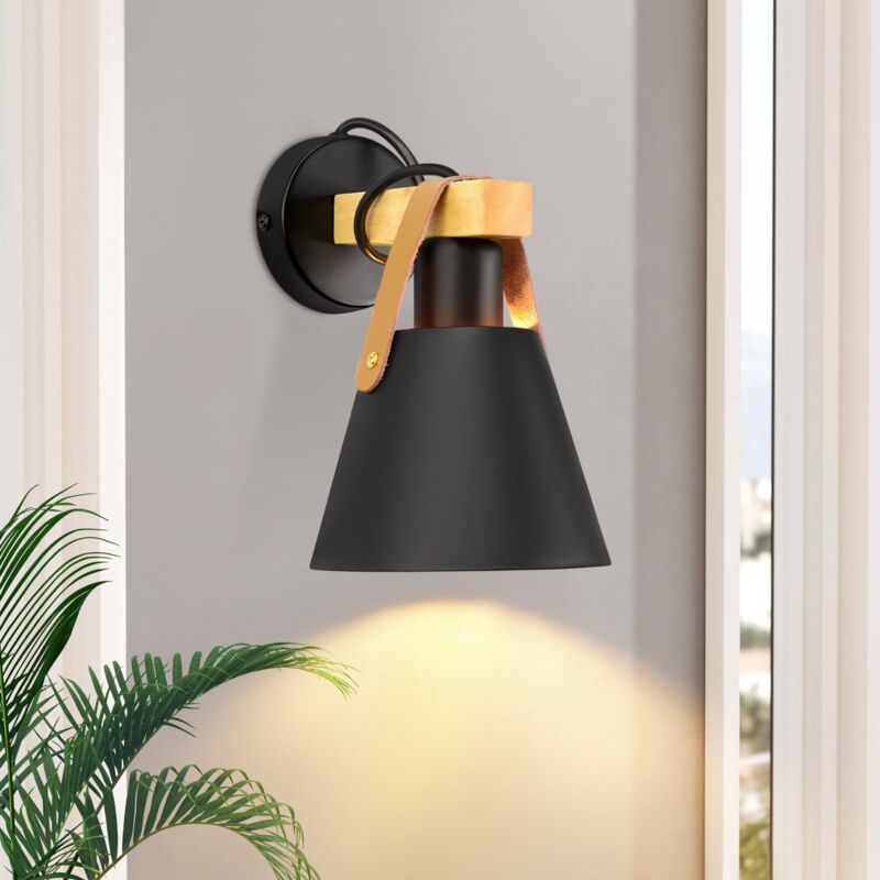Applique Vintage Rétro E27 Noir Industriel Applique Nuit Bois Intérieur Eclairage mural pour chambre à coucher cuisine salle à manger couloir cage