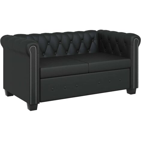 GBLY Chesterfield-Sofa 2-Sitzer Kunstleder Schwarz