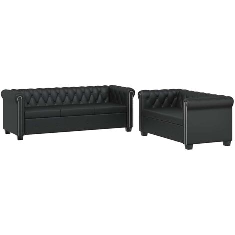 GBLY Chesterfield-Sofas 2-Sitzer und 3-Sitzer Kunstleder Schwarz