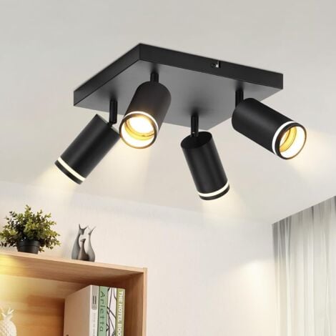 GBLY Deckenlampe LED Deckenstrahler: Schwarz Deckenleuchte GU10 Spots Wohnzimmerlampe 4 Flammig Küchenlampe Eckig Flurlampe Schwenkbar Modern Metall Deckenspots Schlafzimmerlampe, Ohne Leuchtmittel