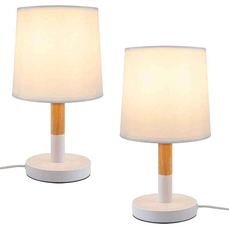 Image of GBLY Ensemble de 2 lampes de chevet pour le salon - lampe de table avec douille E27, lampe de chevet blanche de style campagnard moderne pour la