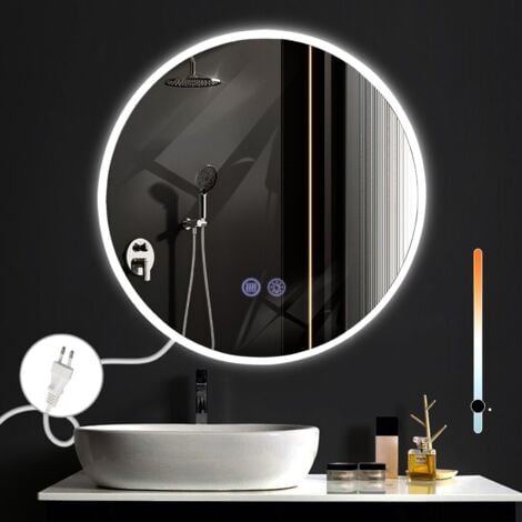 GBLY Espejo de baño Baño espejo con iluminación - Espejo de pared redondo LED 50cm con interruptor táctil y función de desempañamiento Espejo de iluminación regulable 3000K-6500K