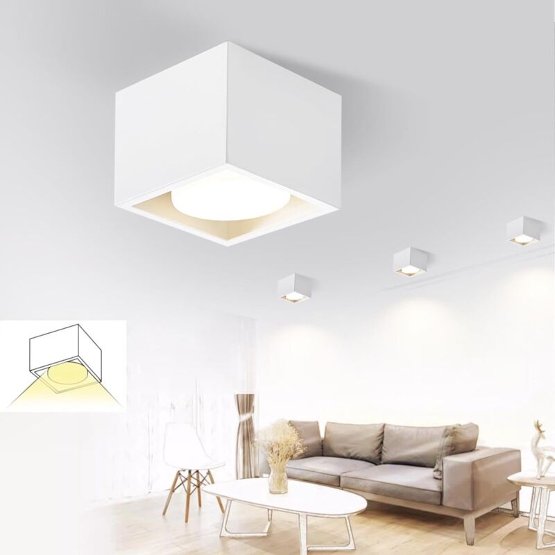 Image of Faretti da soffitto a led Faretti da soffitto bianchi Faretti da soffitto da superficie - Faretti Faretto da soffitto quadrato bianco caldo Faretto