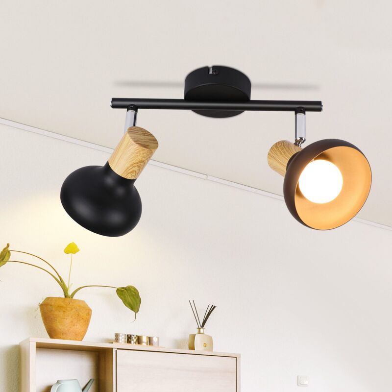 Image of GBLY Faretto da soffitto 2 lampadine Lampada da soffitto vintage Faretto da corridoio nero Faretti da soffitto in metallo industriale E14 Faretti da