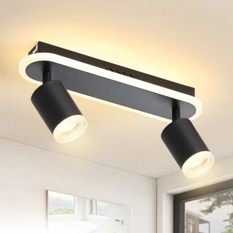 GBLY faretto da soffitto LED 2 fiamme faretto da soffitto GU10 faretto da soffitto moderno in metallo, orientabile 330°, LED intercambiabile, bianco caldo, Nero