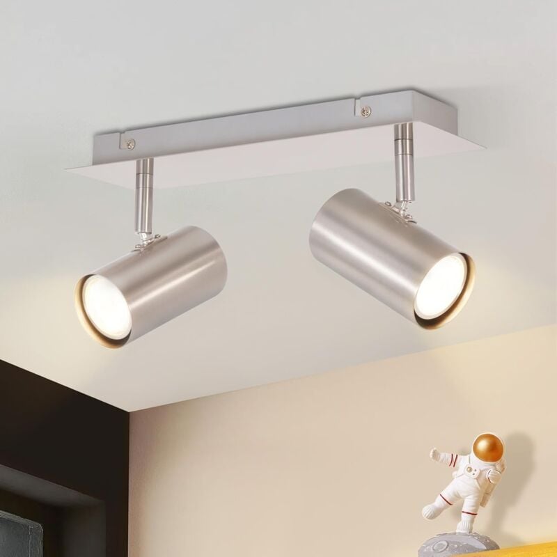 Image of Gbly - faretto da soffitto led con 2 lampade GU10 - Faretto da soffitto in nichel orientabile a 330°, moderna lampada da soffitto per interni, senza