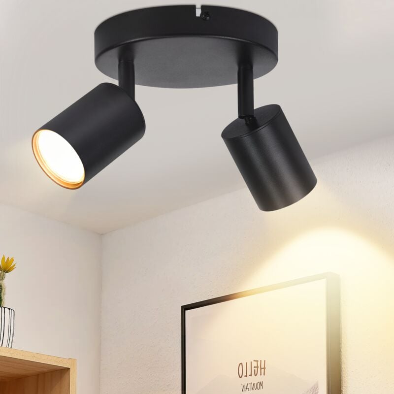 GBLY Farol de techo negro de dos focos: Faroles de techo GU10, lámpara de pasillo moderna giratoria a 330°, farol redondo de pared para salón,