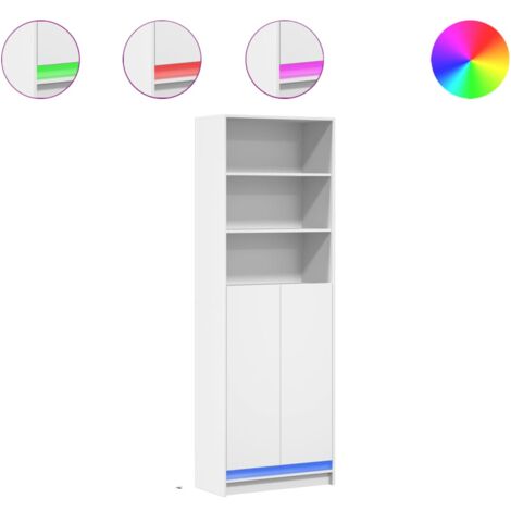 GBLY Highboard mit LED-Beleuchtung Weiß 69x32,5x200 cm Holzwerkstoff