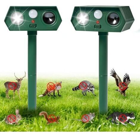 GBLY Katzenschreck Ultraschall Tiervertreiber 2er Pack Automatikmodus Wasserdicht PIR Sensor LED Gegen Katzen Hunde Vögel Füchse Mäuse Garten