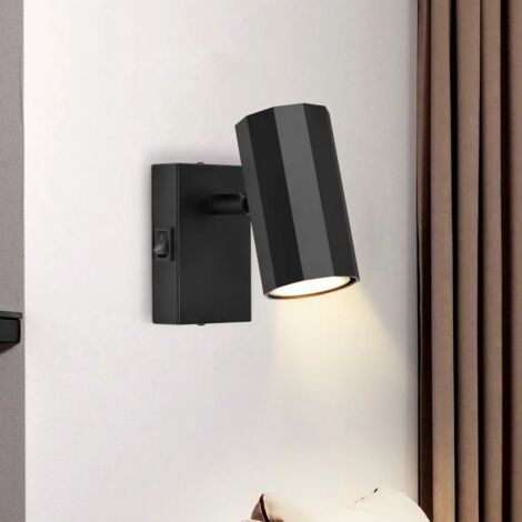 GBLY Lampada da parete 1 spot nero - Lampada da parete orientabile per interni GU10 retro a 330° MAX. 40W in metallo per soggiorno, cucina, camera da letto senza lampadina.