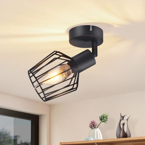 GBLY Lampada da soffitto E14, spot da soffitto pivotante - spot da soffitto a singola luce in metallo, lampada industriale per corridoio pivotante di 350°, lampadina per corridoio e salotto, nero