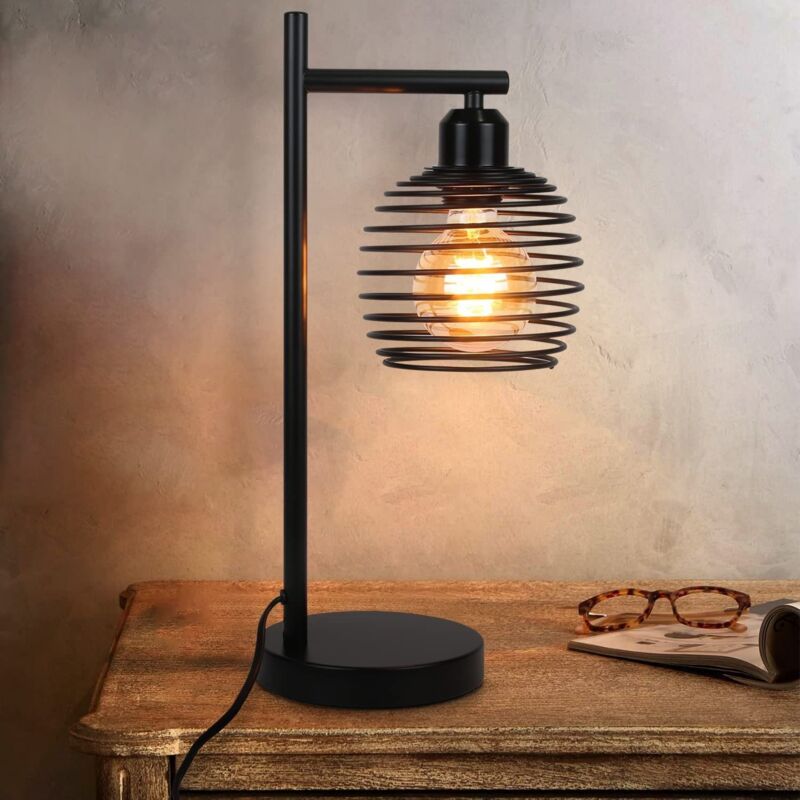 Image of Lampada da tavolo, design industriale retrò, illuminazione del soggiorno e della camera da letto, lampada da comodino, attacco E27, nero, senza