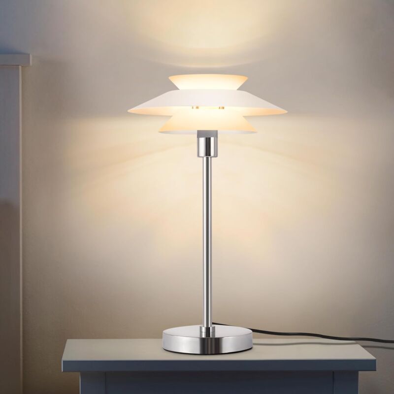 Image of Lampada da tavolo per soggiorno - Design moderno bianco, lampada da comodino vintage E14 con 1 luce per camera da letto, studio, camera dei bambini