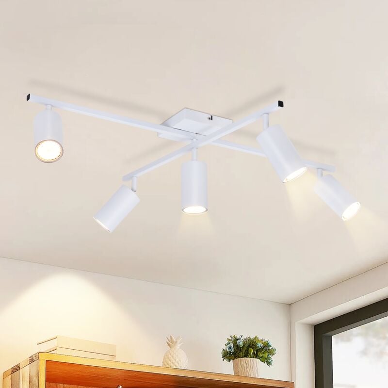 Lámpara de techo led blanca GU10: Focos de techo de 5 bombillas, focos de techo modernos, lámpara de cocina giratoria de 330°, foco industrial para