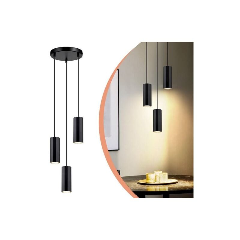 Lampe à Suspendre Table à Manger Noir 3 Flammes - Lampe à Suspendre GU10 Salon Suspension Moderne Lampe de Salle à Manger Suspendue Métal Industriel