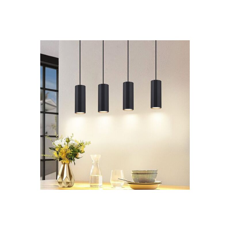 Lampe à Suspendre Table à Manger Noir 4 Flammes - Lampe à Suspendre GU10 Salon Industriel Salle à Manger Suspendue Métal Moderne Lampe à Suspendre
