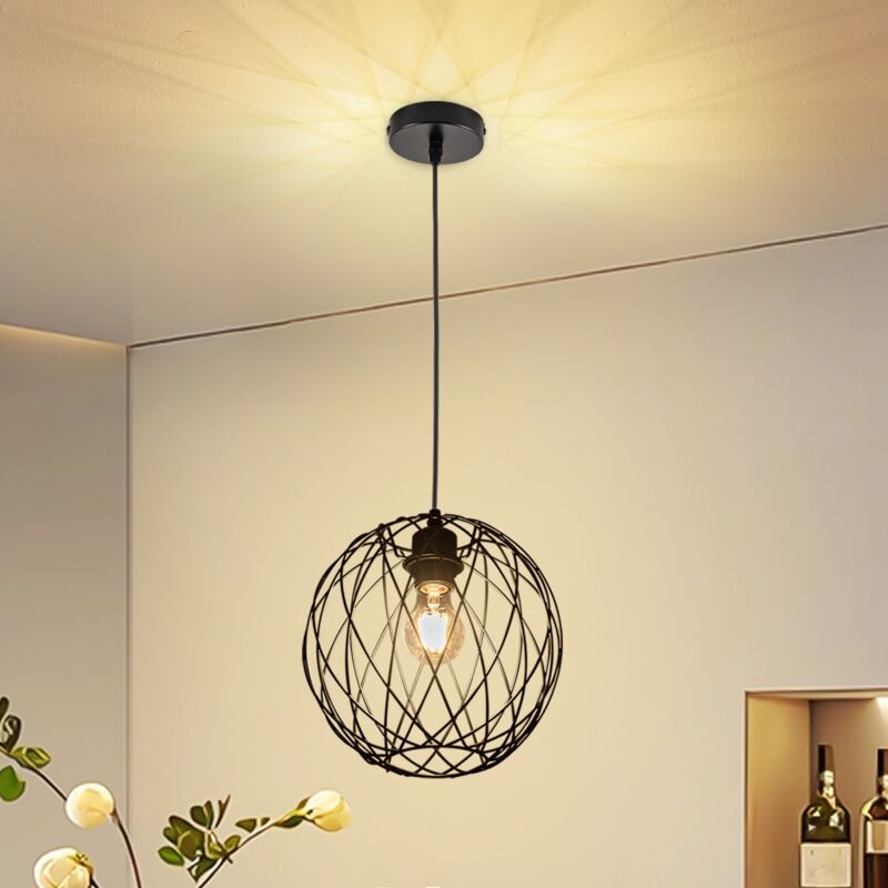 Lampe à Suspension Noire Ronde - Lampe à Suspension Vintage E27 Lampe à Suspension rétro Industrielle Lampe de Table à Manger Lampe de Cuisine Salon