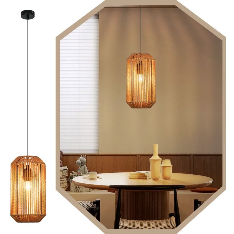 Gbly - Lampe à Suspension Vintage Salle à Manger 1 Ampoule Lampe à Suspension E27 Longue Lanterne Design Corde de Chanvre Lampe de Table à Manger