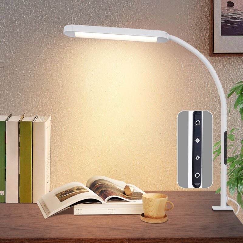 Gbly - Lampe de bureau led dimmable - Lampe de bureau pince avec prise Bureau Lampe de jour Lampe blanche 5 niveaux de température de couleur - 11W