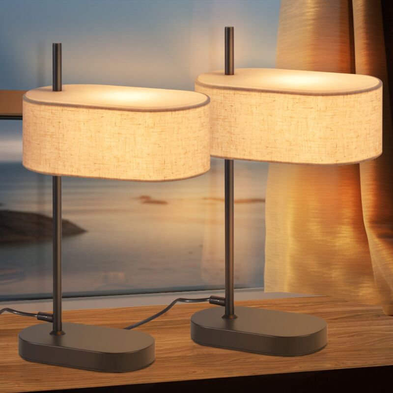 Lampe de Chevet Lot de 2 Lampe de Table de Chambre Vintage - 44,5 cm E14 Lampe de Table Noire Abat-Jour en Tissu de Lin avec Câble d'Interrupteur et
