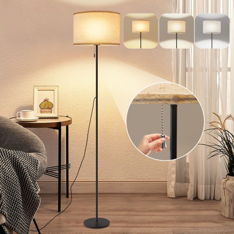 Lampe de chevet vintage : lampe de lecture dimmable led 136cm lampe de chevet beige abat-jour 3000K-6500K lampe de salon interrupteur à cordon retro