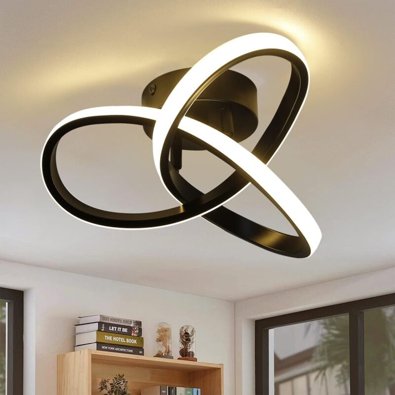 Gbly - Plafonnier led Moderne, 17W Noire Lampe de plafond pour Chambre Salon Couloir , Design géométrique, Diamètre 25.5cm, Lumière 3000K Blanc chaud