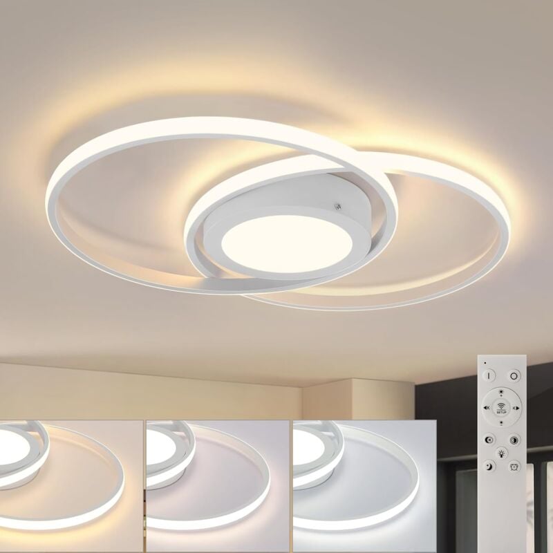 Lampe de plafond led dimmable - Lampe de salon blanche de 48W moderne avec télécommande, lampe de chambre à coucher, éclairage de plafond pour