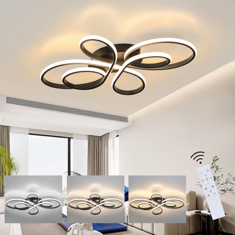 Image of GBLY Lampe de plafond LED réglable en intensité - Lampe de salon de 80 cm, 78 W, moderne, lampe de chambre à coucher avec télécommande, éclairage de