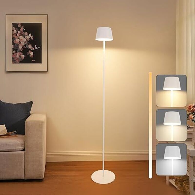 GBLY Lampe de sol LED 120cm Dimmable Salon: Lampe de sol solaire extérieure Rechargeable USB-C Batterie Sans fil 3000K-6500K Réglable en hauteur