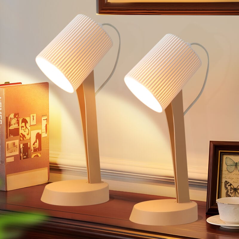 Gbly - Lampe de table , lampe de chevet avec câble - 37,4 cm lampe de table 2 pièces, petite lampe E14, brun, style moderne de campagne pour table à