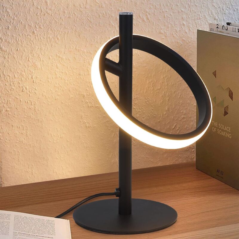 Lampe de table led, tactile et à intensité variable, lampe de chevet noire avec anneaux rotatifs, 6 w, blanc chaud 3 000 k, pour chambre, salon,
