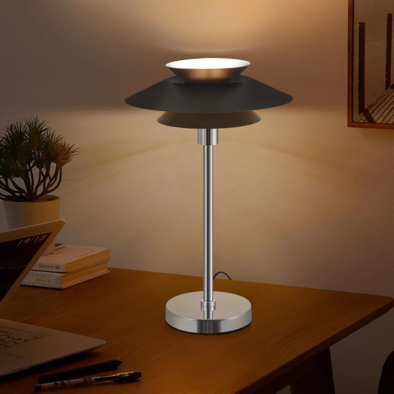 Lampe de table noire - Design moderne, lampe de chevet E14 avec 1 lumière en métal et câble pour salon, chambre à coucher, bureau - Sans ampoule.