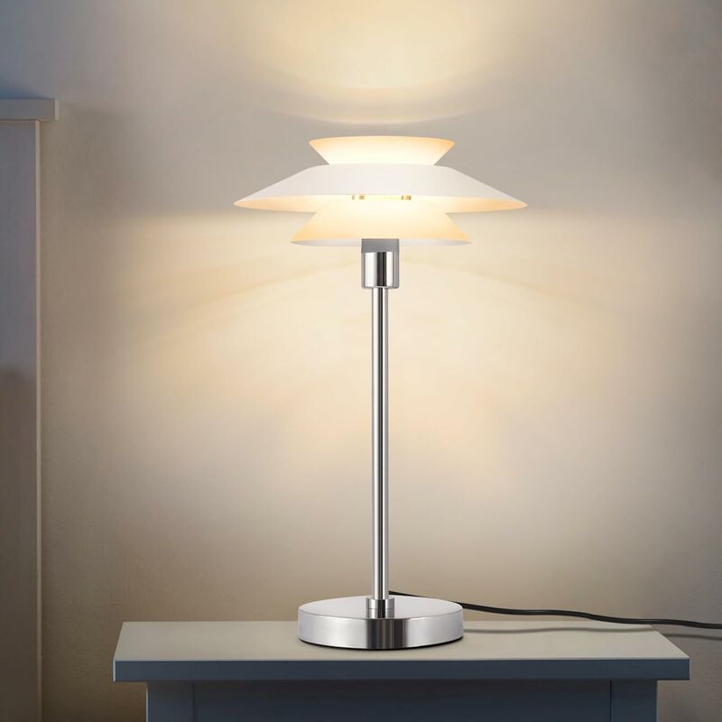 Lampe de table pour salon - Design moderne blanc, lampe de chevet vintage E14 avec 1 lumière pour chambre à coucher, bureau, chambre d'enfant - Sans