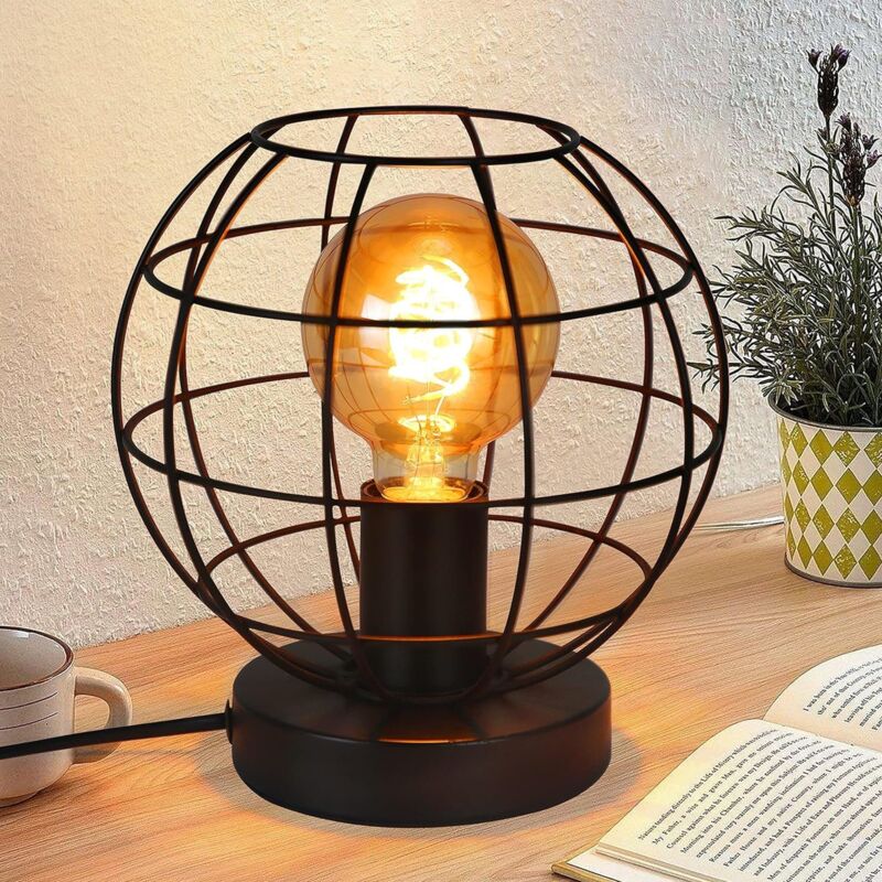 Lampe de Table Vintage Noir - Lampe de Chevet Rétro Douille Métal E27 Décoration Industrielle pour Salon Chambre d'enfant Bureau Chambre - Max 40W
