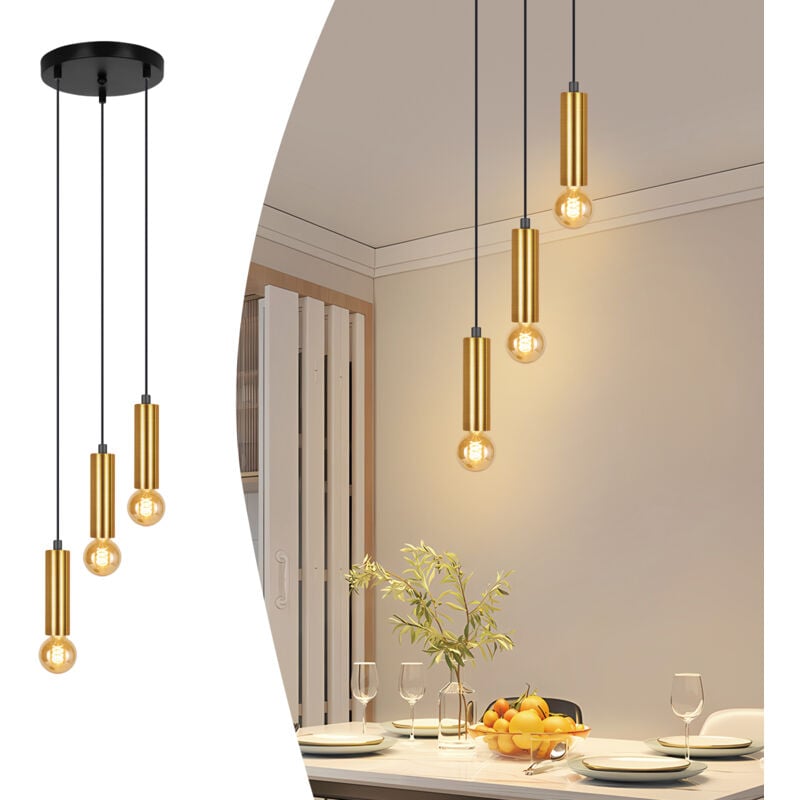 Lampe Suspendue 3 Ampoules Lampe Suspendue Or - Lampe Suspendue E27 Lampe de Salle à Manger Lampe Suspendue Industrielle Table à Manger en Métal