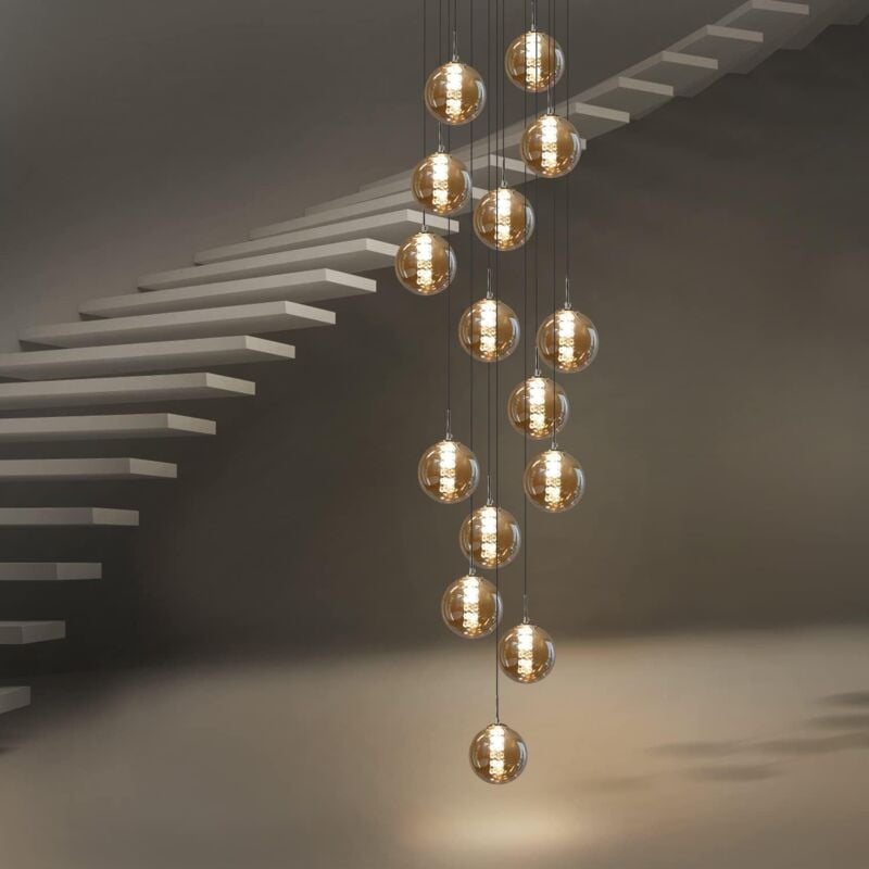 Gbly - Lampe Suspendue Table à Manger Lampe Suspendue Escalier Moderne Hauteur Réglable Lustre 15 Ampoules en Verre Lampe de Couloir de Cuisine pour