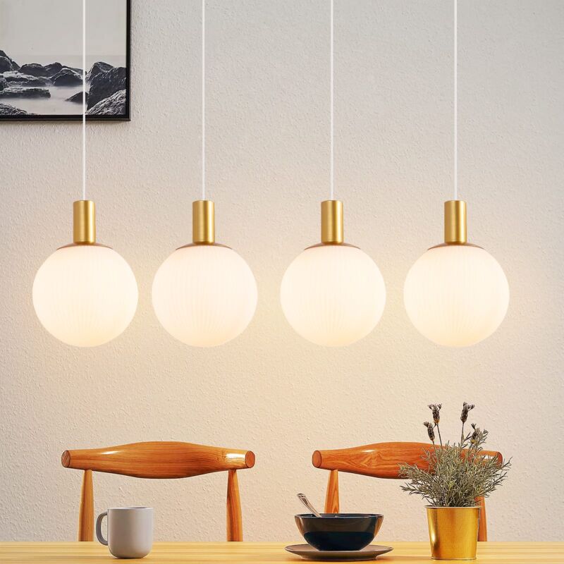 Lustre Suspension Gbly E27 Dorée 4 Ampoules Lampe Suspendue en Verre Lampe de Table à Manger Réglable en Hauteur Moderne pour Salle à Manger Cuisine