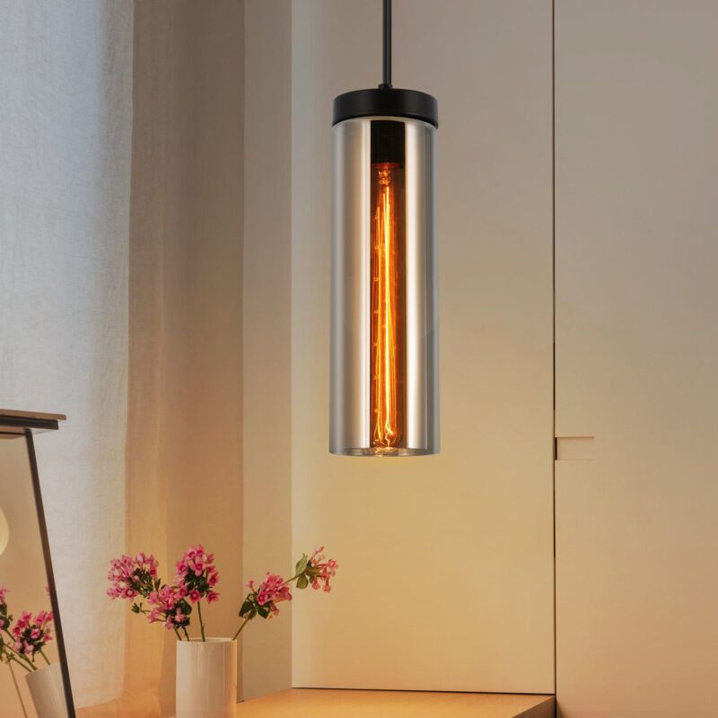 Gbly - Lampe suspendue vintage - 1 lampe suspendue à flamme, lampe suspendue en verre noir E27 pour table à manger, chambre à coucher, cuisine (sans