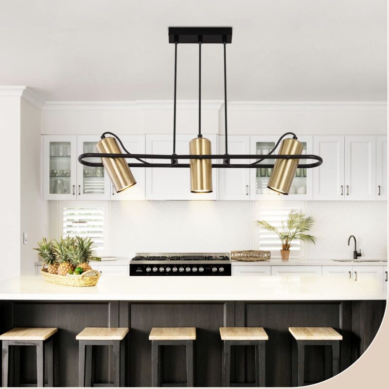 Lampe Suspendue Vintage - 3 Ampoules Lampe de Salle à Manger Lampe Suspendue Dorée Design Industriel GU10 Lampe de Table à Manger Lampe de Cuisine