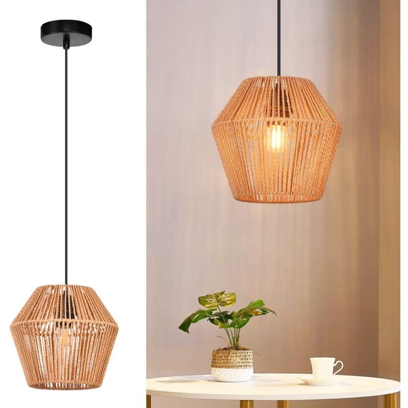 Gbly - Lampe suspendue vintage en rotin : lampe de salle à manger bohème 150 cm E27 lampe de table à manger rustique suspendue max 40 w lampe panier